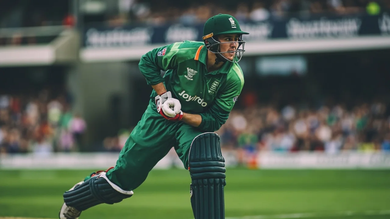 Wide establishing view of a cricket stadium in Dubai during a 2025 Asia Cup fixture
